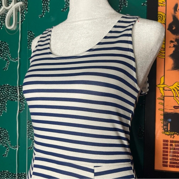H&M DIVIDED Blue and White Striped Scoop Neck A Line Mini Tank Dress Size 4 - Picture 4 of 7